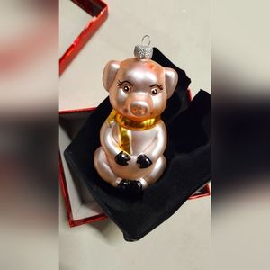 Vintage Blown Glass Piggy Hanging Christmas Ornament